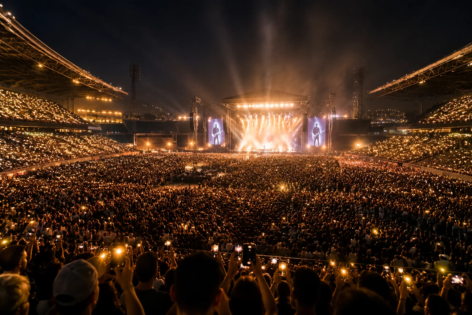 Stadionatmosphäre mit Lichtermeer bei einem Konzert